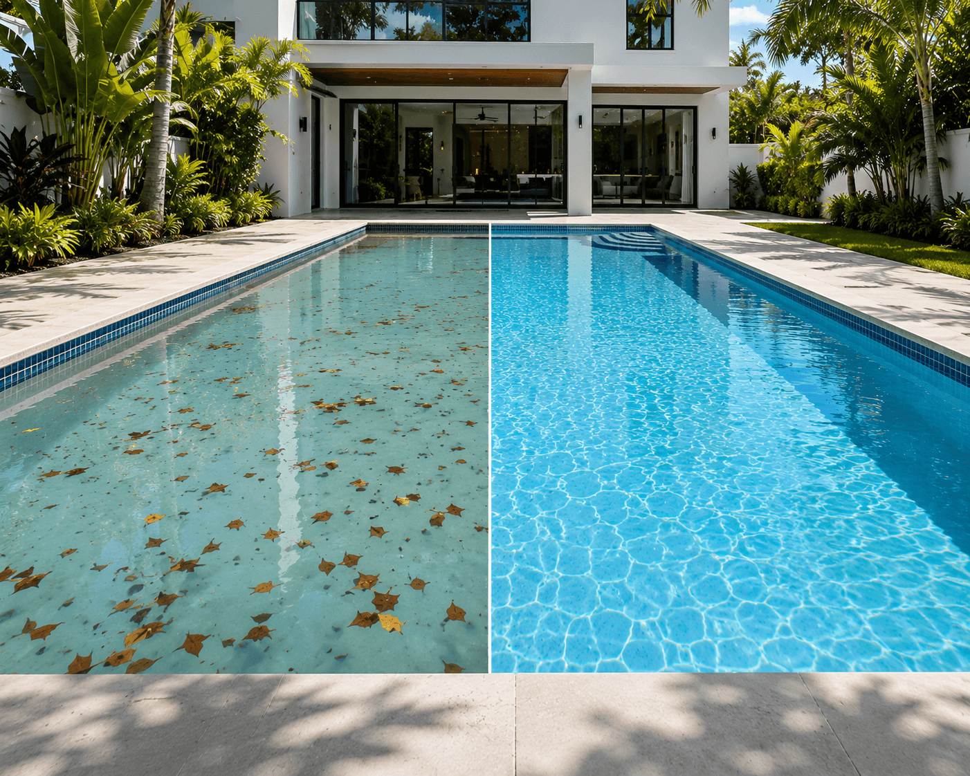 Weekly pool maintenance before and after South Florida